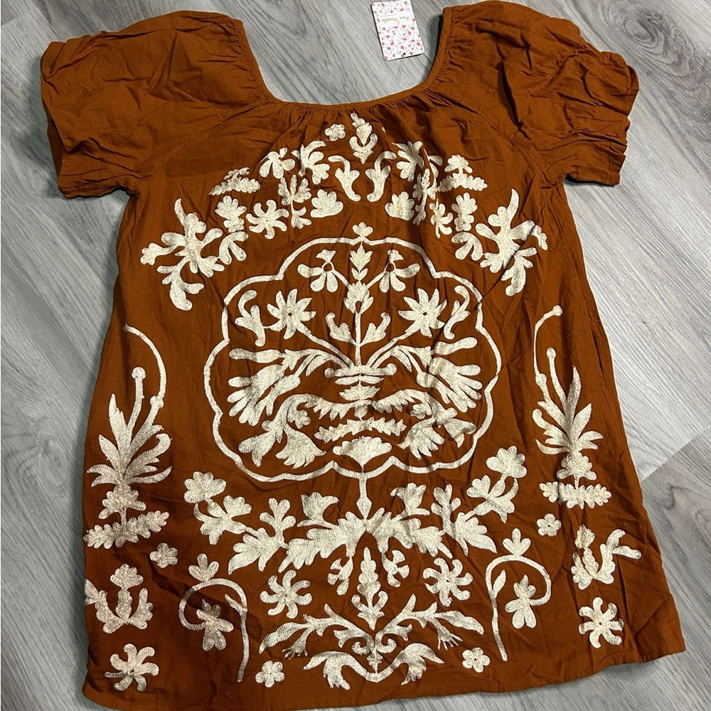 Free People Brown‎ and White Ruffled Mini Dress